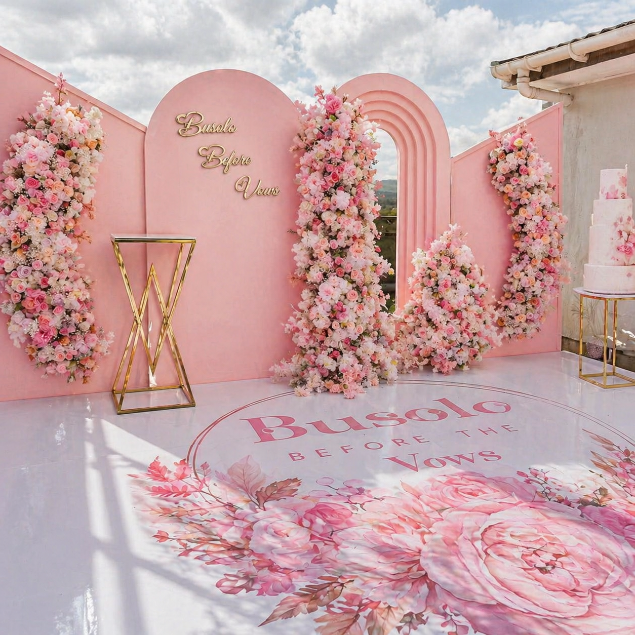 Wall of Elegance Quad-Door Floral Balloon Backdrop with VIP Stage